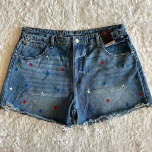 NWT Jean Shorts Patriotic Stars USA raw Hem Cut-Off Stretch Denim - Size 15
